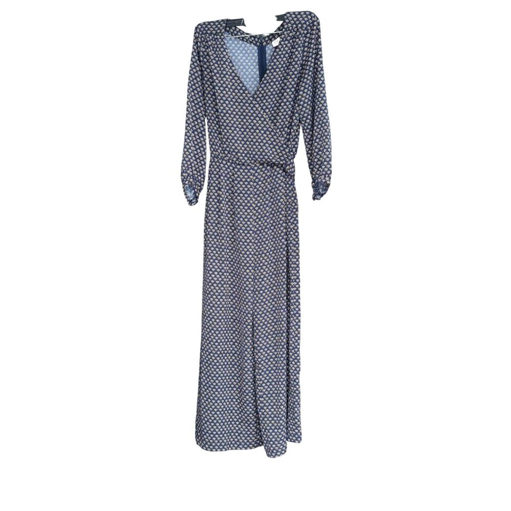 Gap Womens Navy Wrap Jumpsuit With Floral Print & Wide-Leg Design